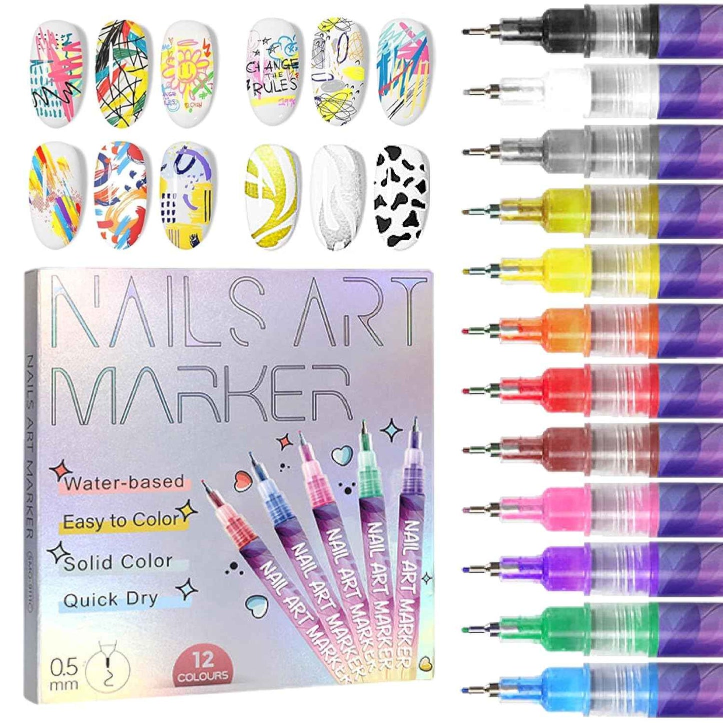 Set de 12 Marcadores Nail Art – Diseños de Salón en Casa
