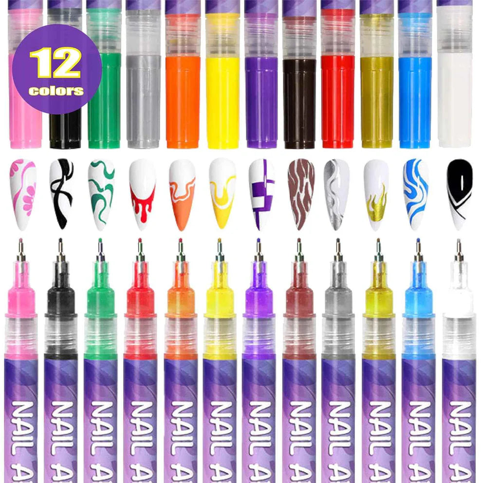 Set de 12 Marcadores Nail Art – Diseños de Salón en Casa