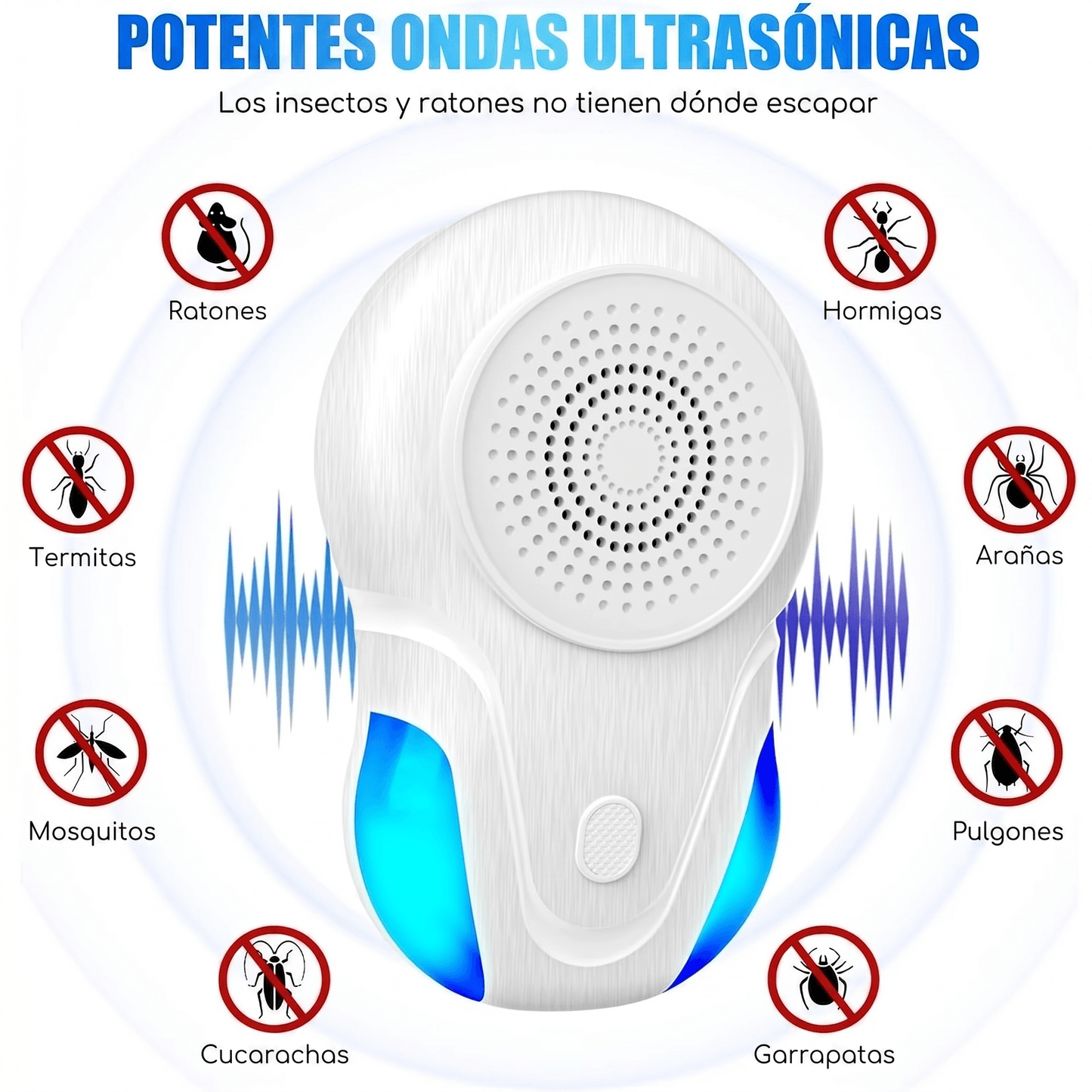 Repelente Eléctrico Ultrasónico Ratones/Insectos/Arañas: Proteja su hogar de roedores e insectos de forma limpia, continua y sin venenos peligrosos