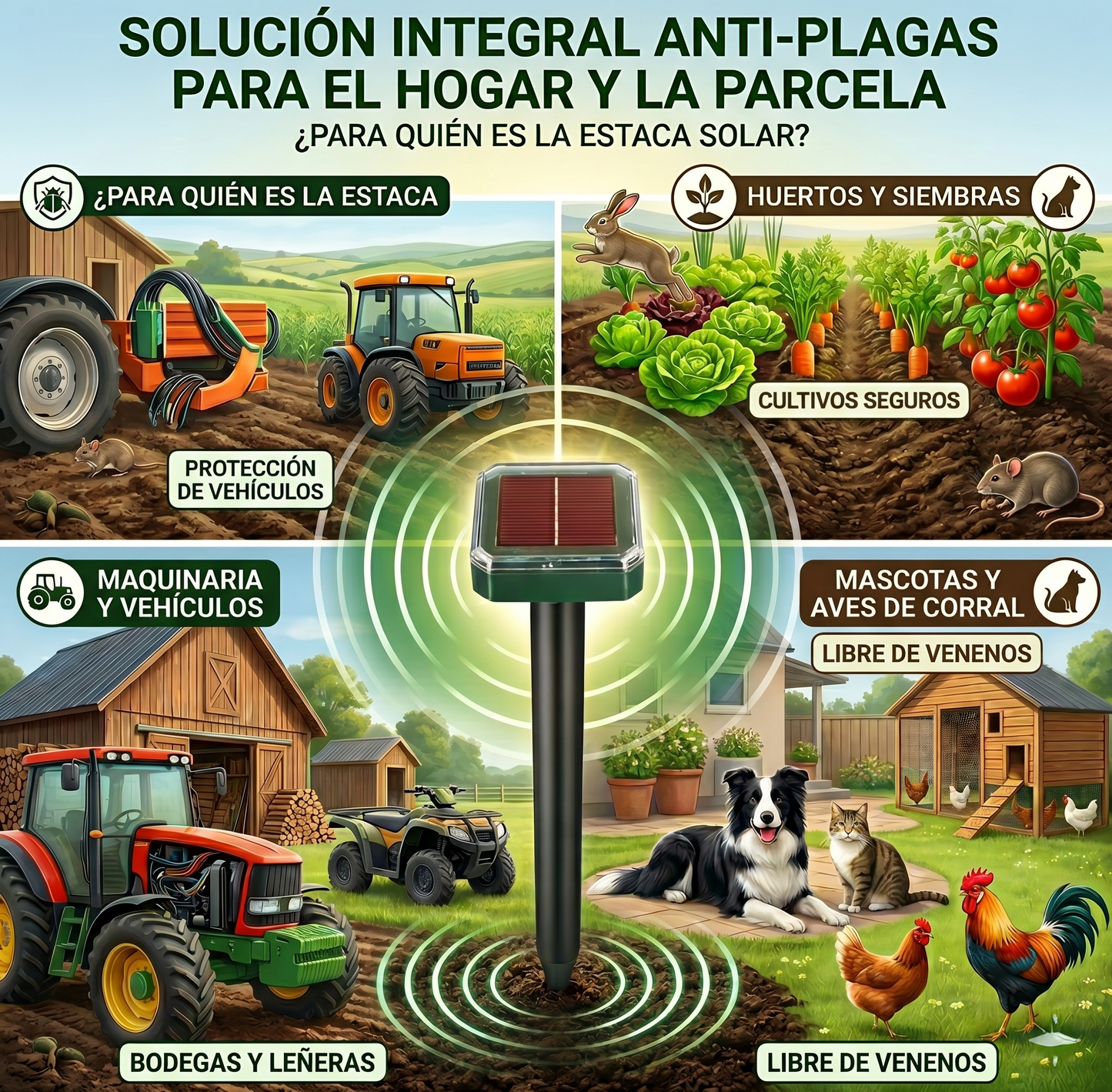 ESTACA SOLAR ULTRASÓNICA ANTI-PLAGAS